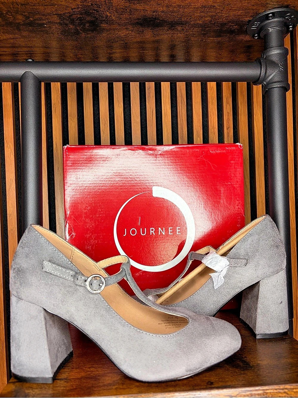 Journee Gray Block Heel Pumps